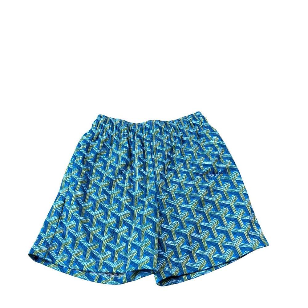 Bravest Studios Blue Yellow Geometric Mesh Basketball Short Size Small